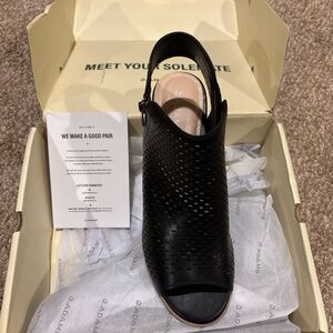 J. Adams Black Perforated Leather Open Toe Slingback Block Heel NWT (B/12)